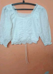 White Broderie Anglaise Crop Top