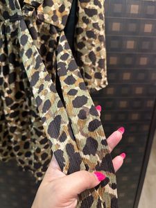 MANGO Ruffle Leopard Wrap Dress Green &amp; Taupe