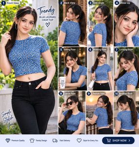 Blue Leopard Print Crop Top