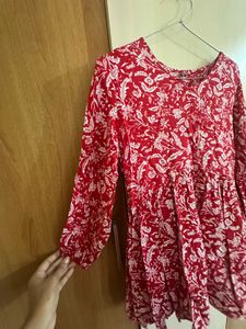 Red Floral Print Kurta