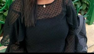 Black Sheer Polka Dot Top