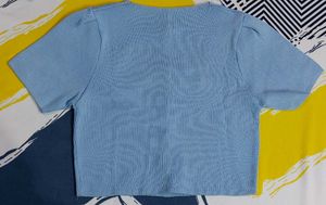 Blue Cutout Button-Up Crop Top