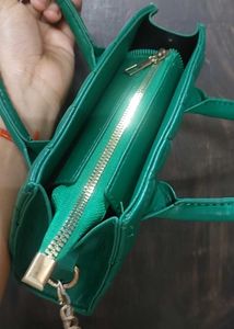 Quilted Green Handbag with a extra sling and pouch