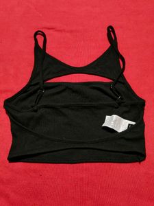Black SHEIN Cut-Out Ribbed Crop Cami Top