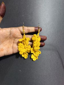 Handmade Yellow Crochet Flower Earrings