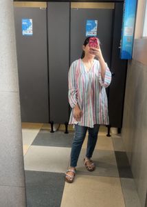 Striped V-Neck Kurta Top