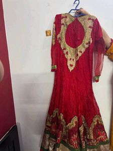 Elegant Red Embroidered Gown