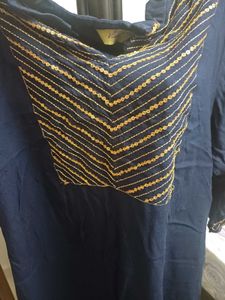 Elegant Navy Blue Kurta with Golden Embellishments