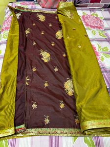 Olive Green Art Silk Embroidered Beautiful Saree