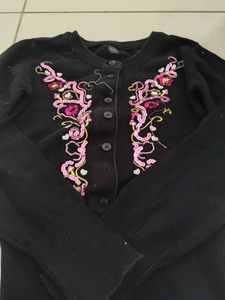 Embroidered Black Cardigan