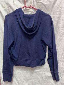 Navy Blue Cropped Zip-Up Hoodie