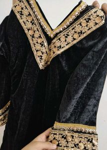 Elegant Black Velvet Kurta with Gold Embroidery