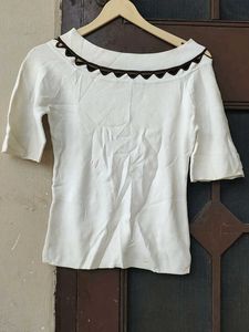 White Scalloped Neck Top