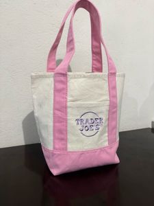 Trader Joe's Canvas Tote Bag Pink Trim