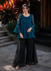 Elegant Teal Bell Sleeve Top