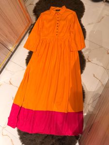 Vibrant mustard &amp; Fuschia Pink full length kurta