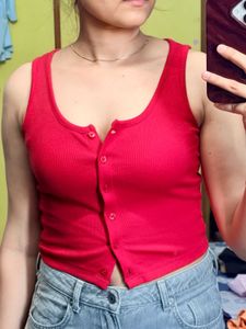 Red Button-Up Crop Tank Top