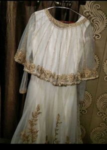 Gold Embroidered gown with poncho (deattch