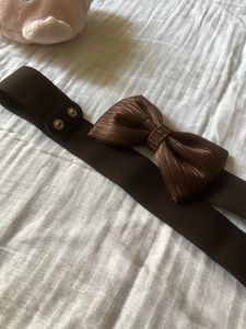 Brown Elastic Belt with Bow Accent