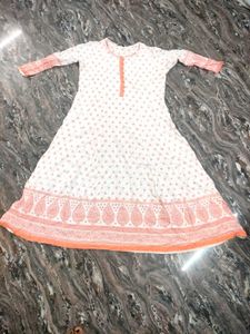 Elegant White & Orange Printed Kurta