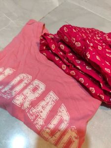 Pink Graphic T-Shirt with Printed Skirt