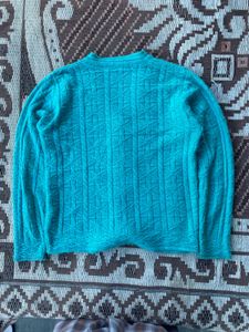 teal green Knit V-Neck Cardigan
