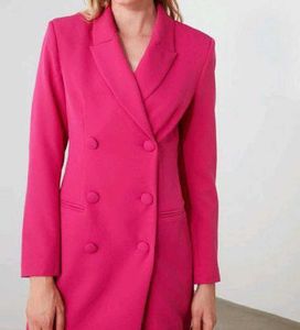 Hot Pink Double-Breasted Blazer Dress