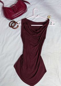 Stylish Burgundy Cowl Neck Top