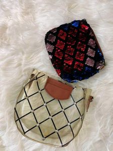Sparkly Sequin & Clear Rhinestone Clutch Set