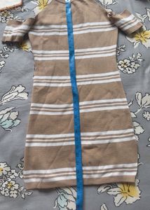 Beige Striped Bodycon Knit Dress | Size S-M