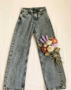 Denim Jeans with Floral Applique