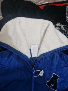Blue Puffer Jacket with Letter
