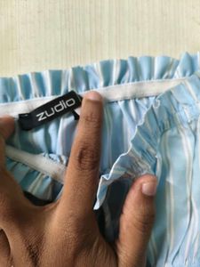 Zudio Blue Striped Ruched Tube Top