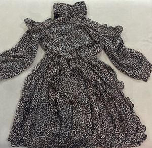 Leopard Print Cold Shoulder Ruffle Dress