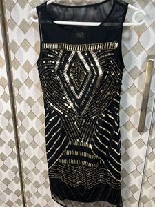 Stunning Black Embellished Sheer Neck Dress
