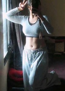 Gray Long Sleeve Crop Top