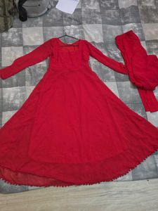 Elegant Red Ethnic Anarkali Suit set 3 piece