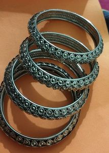 Elegant Oxidized Silver Bangles Set