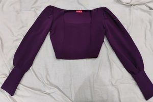 Purple Puff Sleeve Crop Top