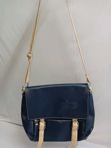 Navy Blue Faux Leather Sling Bag