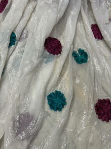 White fabric with Floral Embroidery
