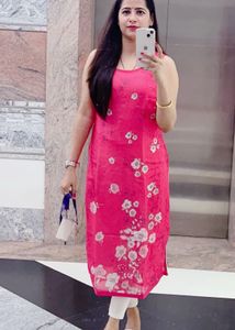 Pink Floral Sleeveless Kurti