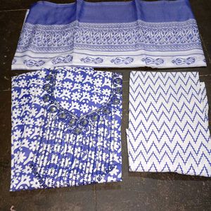 Blue &amp; White Floral Kurta with Sequins