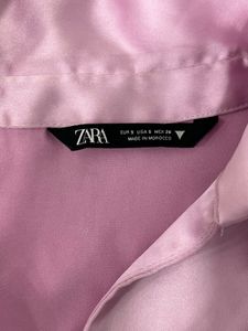 Zara Pink Satin Ruched Wrap Dress