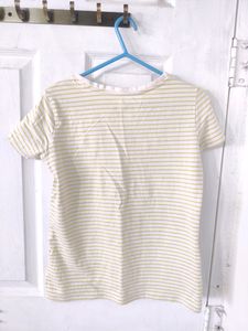 White And Lime Colour Striped Tshirt