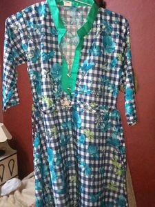 Blue &amp; Green Floral Checkered Kurta
