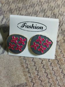 Fashion Earrings - Green &amp; Grey Floral