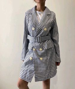 Houndstooth Double-Breasted Blazer Dress