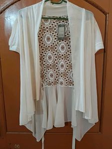 Chic White Lace & Chiffon Overlay srug