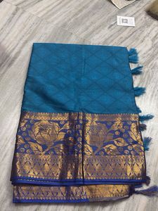 Elegant Blue Silk Saree with Gold Border